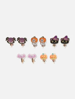 5-Pack Glow In The Dark Clip-On Halloween Earrings