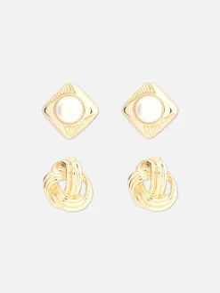 2-Pack Knot And Faux Pearl Studs