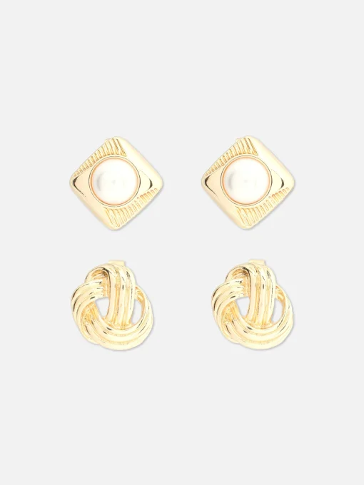 2-Pack Knot And Faux Pearl Studs