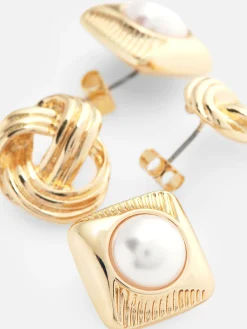 2-Pack Knot And Faux Pearl Studs