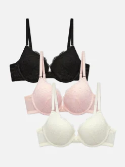 3-Pack Lace Push-Up Padded Plunge Bras