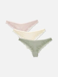 3-Pack Lace Trim Microfibre Thongs