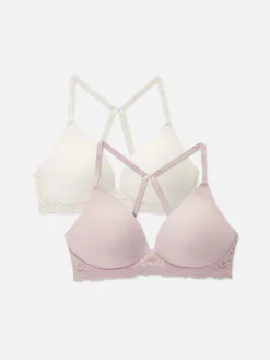 2-Pack Lace Trim Wireless Lounge Bras