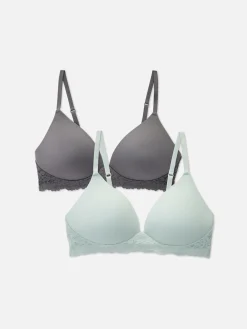 2-Pack Lace Trim Wireless Lounge Bras