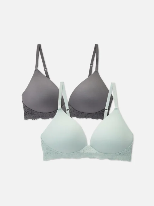 2-Pack Lace Trim Wireless Lounge Bras