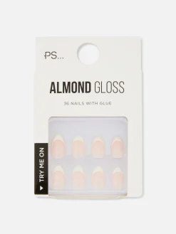 36-Pack PS Almond Gloss French Faux Nails