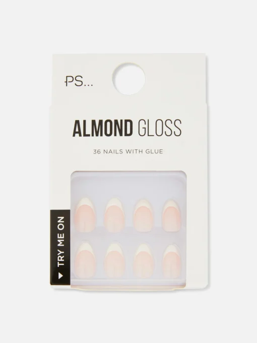 36-Pack PS Almond Gloss French Faux Nails