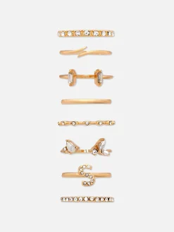 8-Pack Rhinestone Initial Rings
