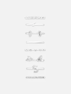 8-Pack Rhinestone Initial Rings
