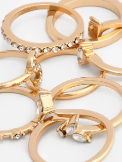 8-Pack Rhinestone Initial Rings
