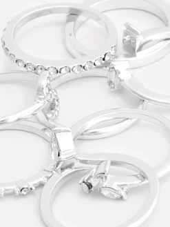8-Pack Rhinestone Initial Rings