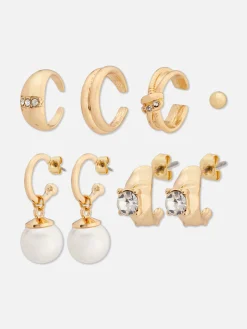 6-Pack Rhinestone Stud And Huggie Earrings