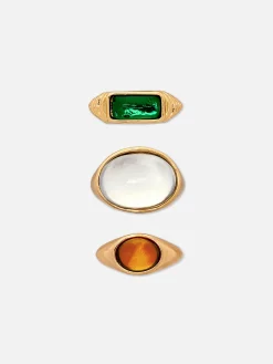 3-Pack Rita Ora Faux Gem Chunky Statement Rings