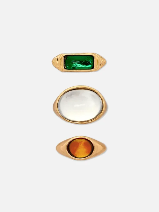 3-Pack Rita Ora Faux Gem Chunky Statement Rings