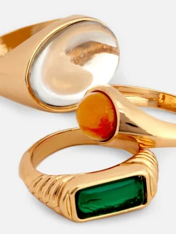 3-Pack Rita Ora Faux Gem Chunky Statement Rings