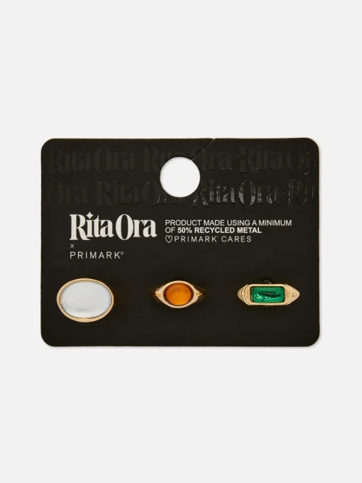 3-Pack Rita Ora Faux Gem Chunky Statement Rings