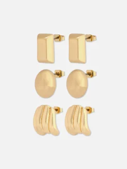 3-Pack Sculptural Stud Earrings