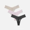 3-Pack Tonal Floral Lace Bandeau Thongs