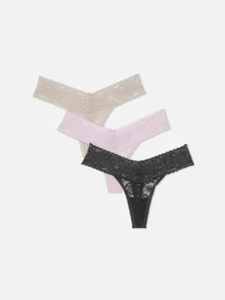 3-Pack Tonal Floral Lace Bandeau Thongs