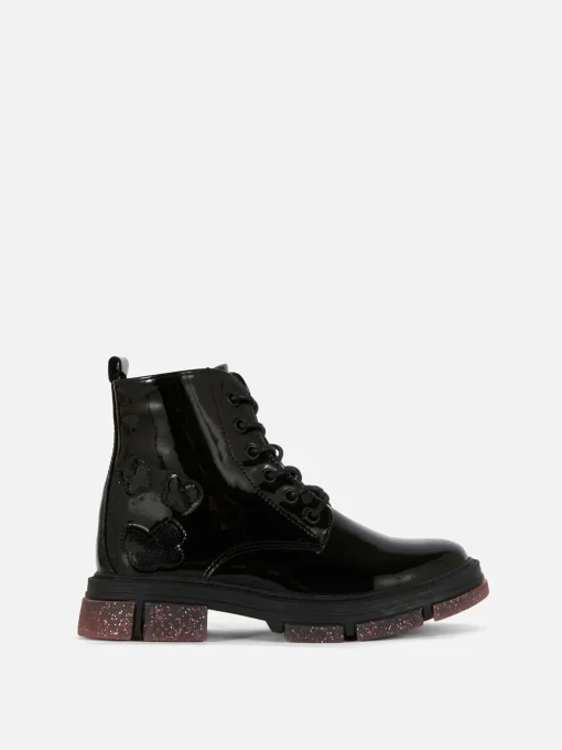 Patent Faux Leather Sparkle Sole Boots