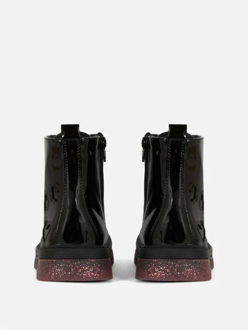 Patent Faux Leather Sparkle Sole Boots