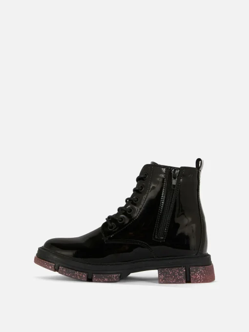 Patent Faux Leather Sparkle Sole Boots