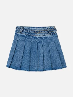 Pleated Denim Skirt