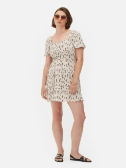 Plissé Shirred Mini Dress