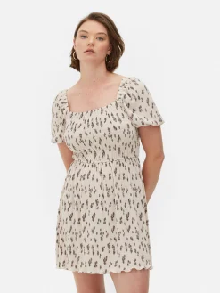Plissé Shirred Mini Dress