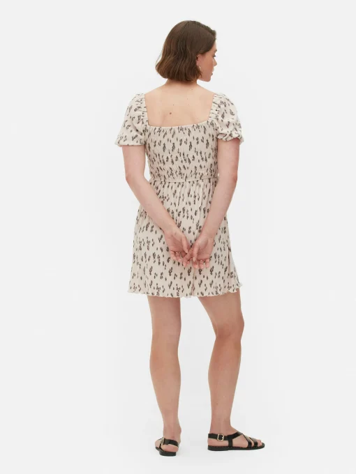 Plissé Shirred Mini Dress