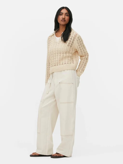 Pointelle Collared Sweater