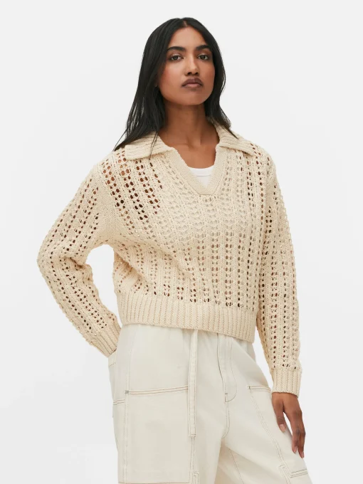 Pointelle Collared Sweater