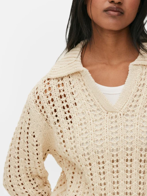 Pointelle Collared Sweater