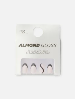 PS Almond Gloss Contrast Tip Faux Nails