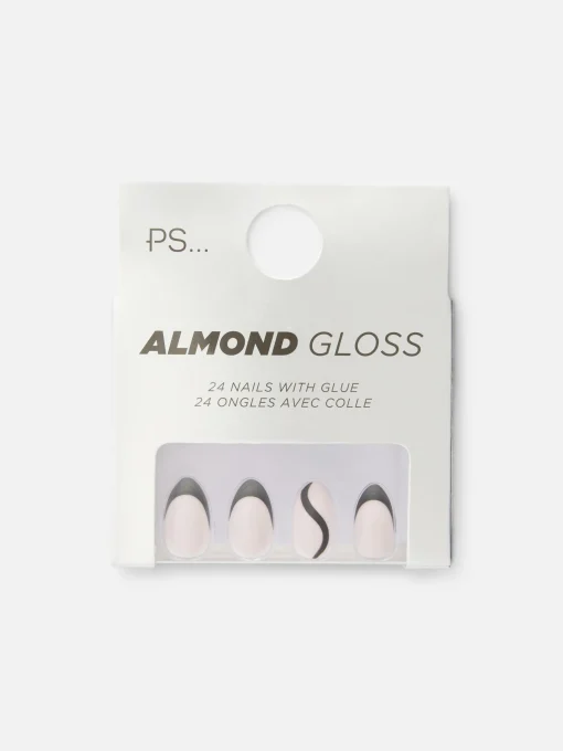 PS Almond Gloss Contrast Tip Faux Nails
