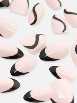 PS Almond Gloss Contrast Tip Faux Nails