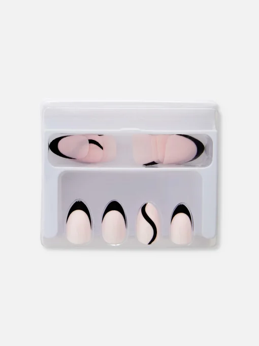 PS Almond Gloss Contrast Tip Faux Nails