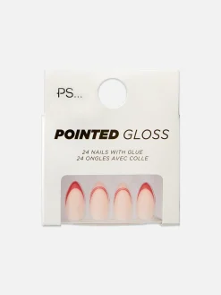 PS Pointed Gloss Contrast Tip Faux Nails