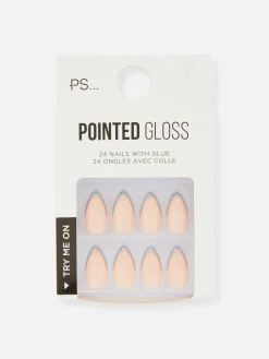 PS Pointed Gloss Glitter Faux Nails