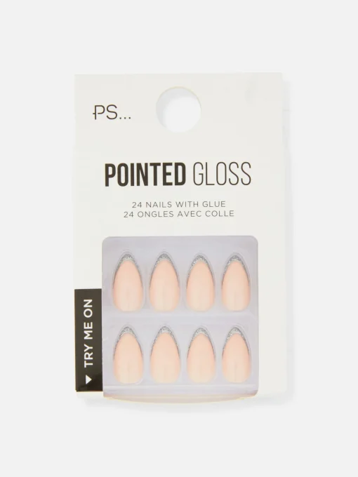 PS Pointed Gloss Glitter Faux Nails