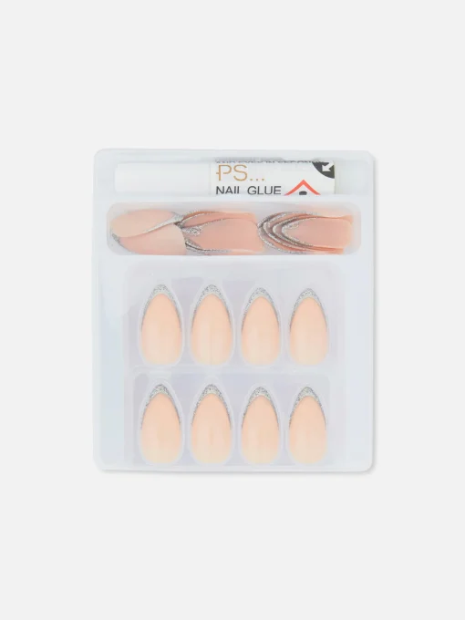 PS Pointed Gloss Glitter Faux Nails