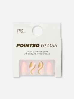 PS Pointed Gloss Swirl Faux Nails