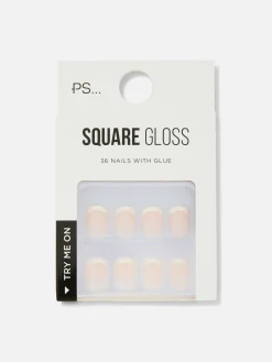 PS Square French Tip Gloss Faux Nails
