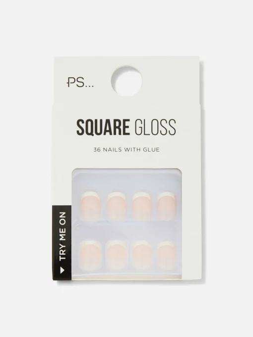 PS Square French Tip Gloss Faux Nails