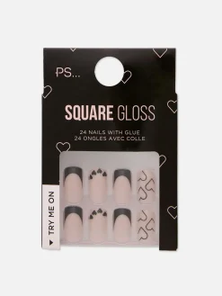 PS Square Gloss Heart Faux Nails