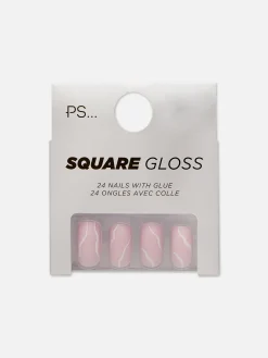 PS Square Gloss Swirled Faux Nails