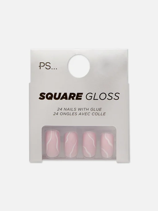 PS Square Gloss Swirled Faux Nails