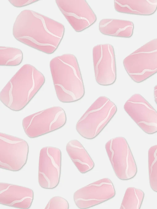 PS Square Gloss Swirled Faux Nails