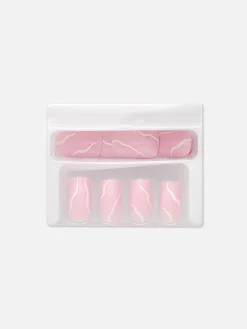 PS Square Gloss Swirled Faux Nails