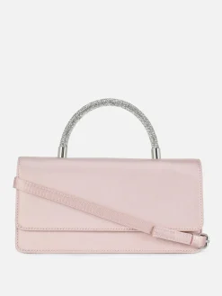Rhinestone Handle Satin Crossbody Bag